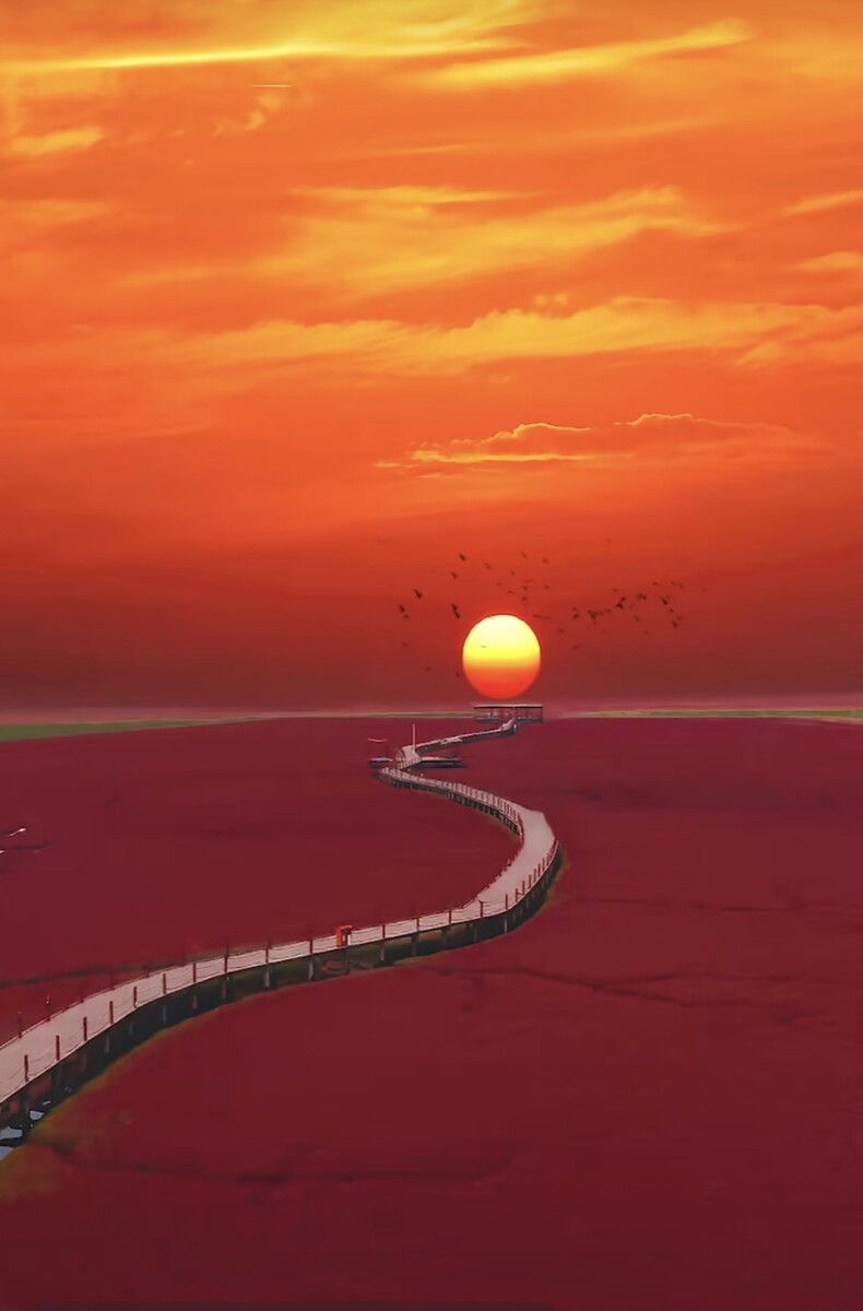 红海滩风景廊道怎么走_海滩长廊_海滩风光